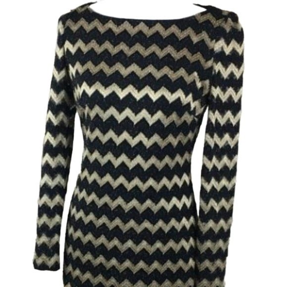 Nine West Dresses & Skirts - Nine West Metallic Gold/Black Chevron Sheath Dress Size 8